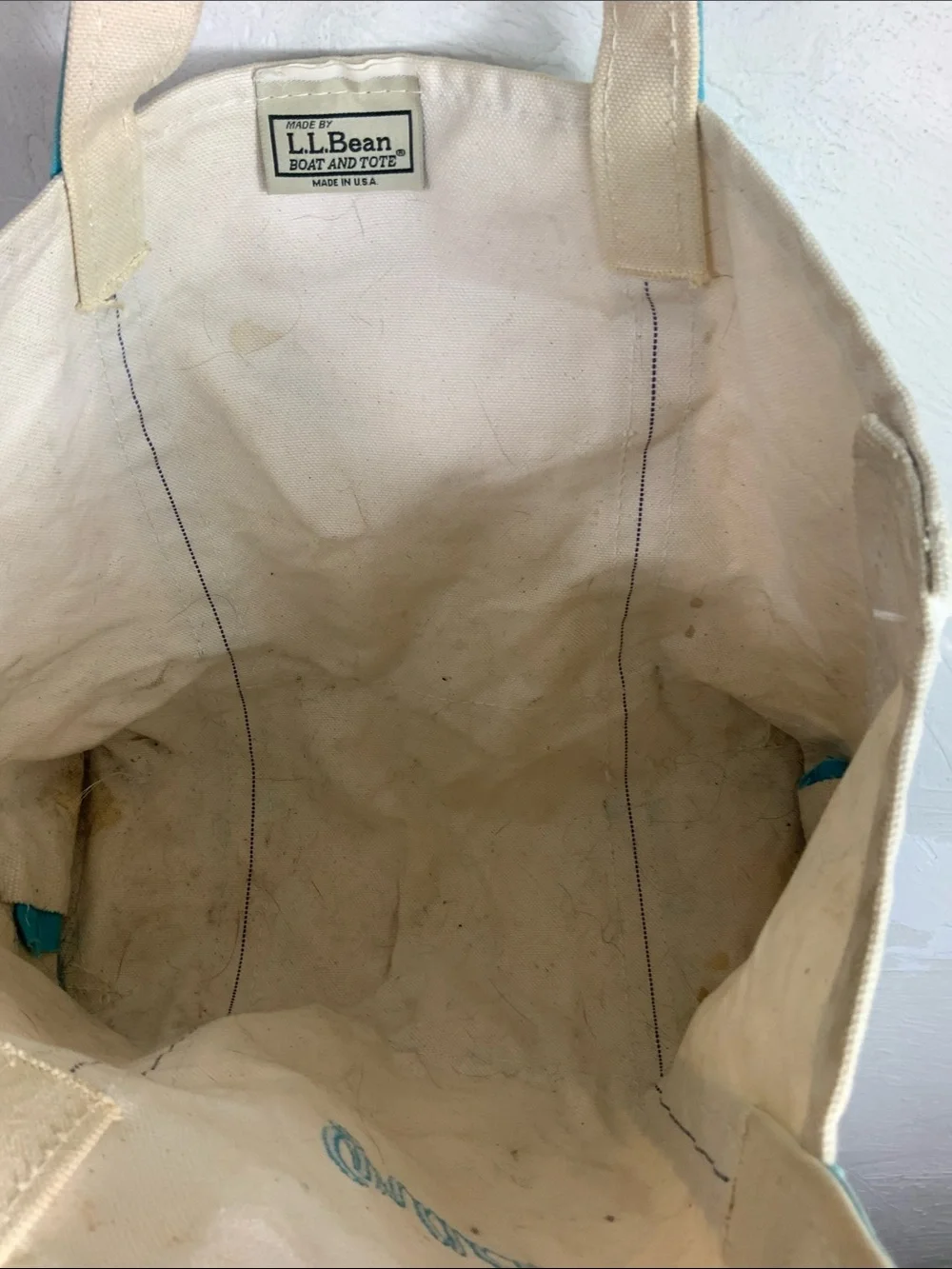 L.L. Bean Boat and Tote Canvas Bag - Teal/White - Embroidered 
